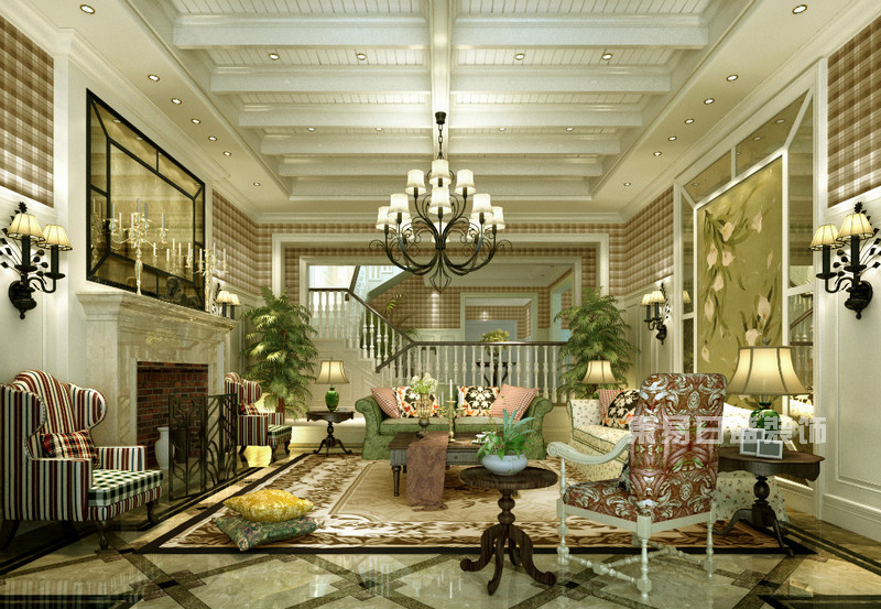 美式别墅客厅实景图