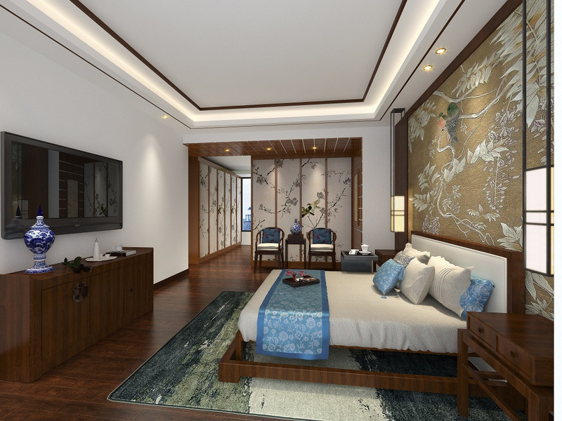 石排国际公馆-166㎡-新中式风格-四居室--主卧室另一设计(图4)