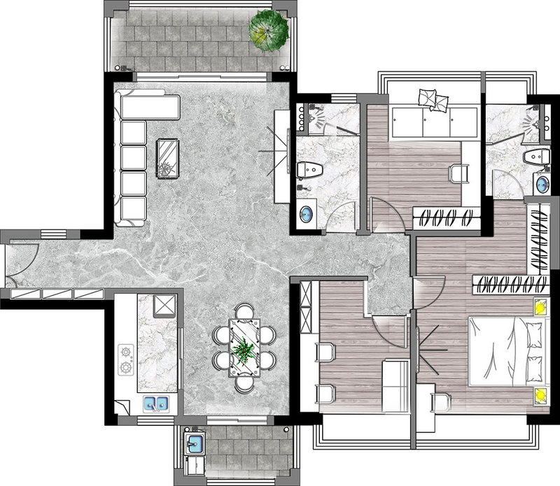 家和时代花园122㎡三居室户型解析 现代简约装修案例