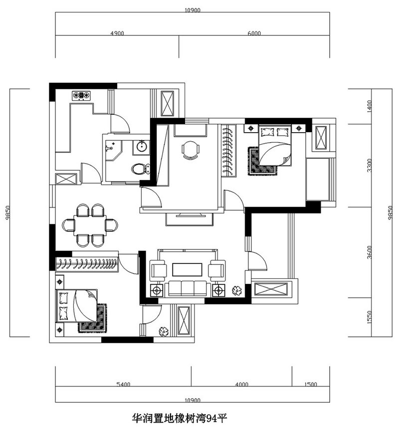 华润橡树湾-94平米-欧式古典-三室两厅一厨两卫