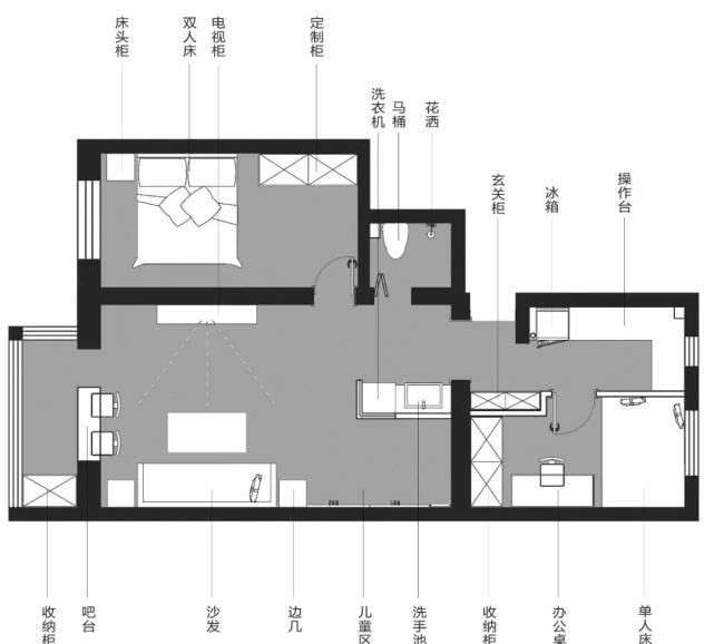 67平米二房一厅设计图,北欧风格小户型装修案例!