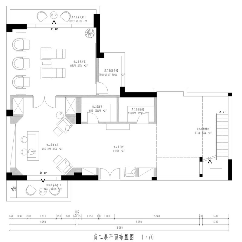 虎门万科紫台-380㎡-现代简约风格-13#跃层户型-负二层平面家具布置图(图3)