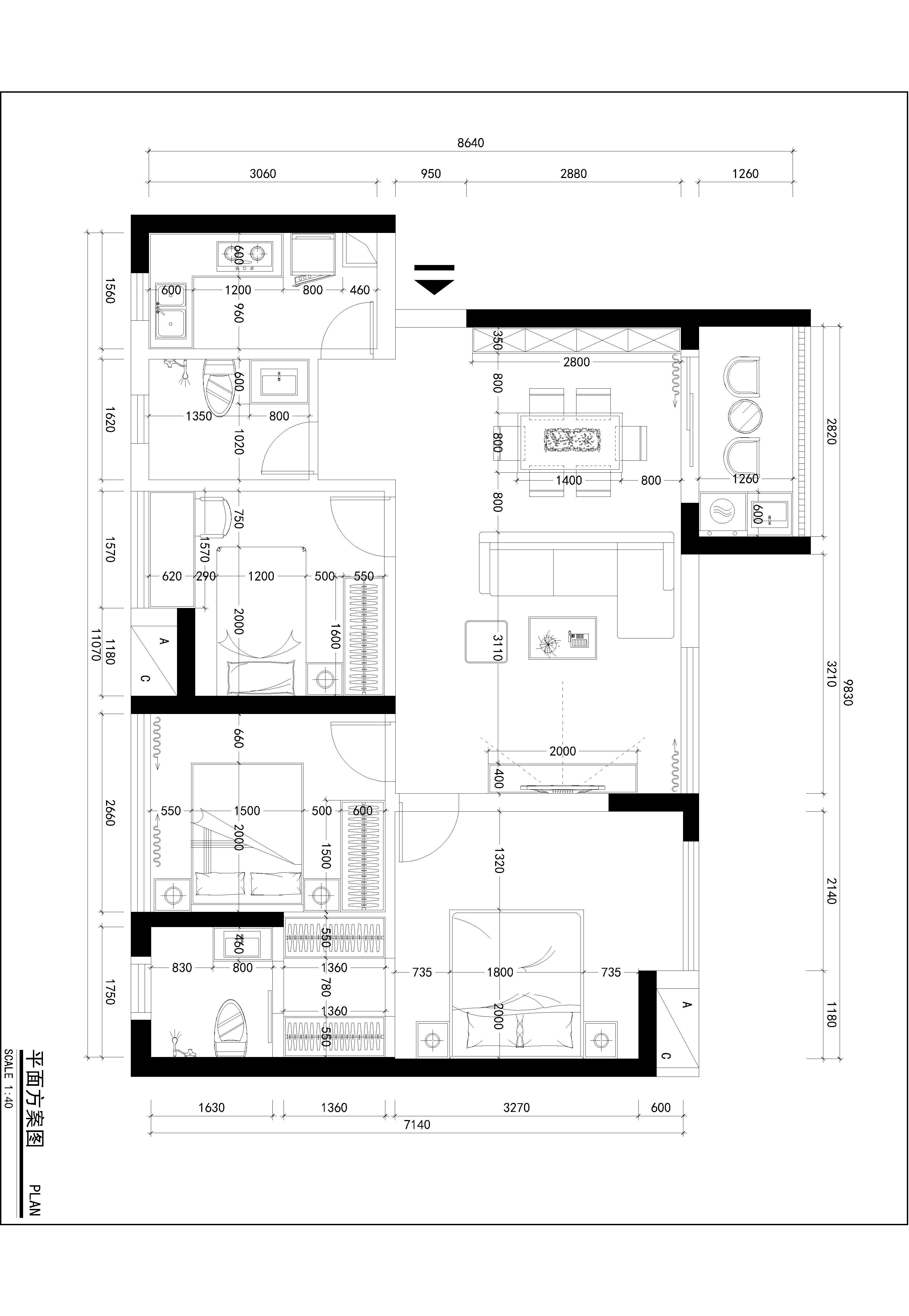 奥城观壹城 89平三室两厅 现代北欧混搭设计图