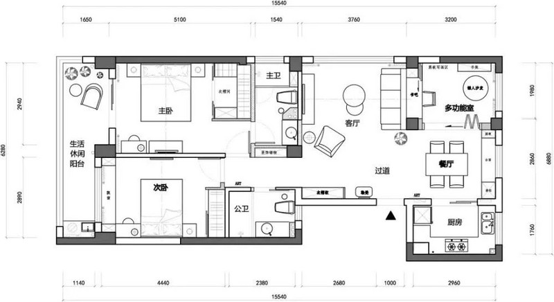 106平米的房子设计图,简约风格二居室装修案例!
