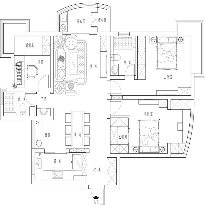 133平米三室两厅新中式_户型图