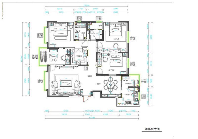 枫林意树 美式新古典装修效果图 四室二厅 160㎡