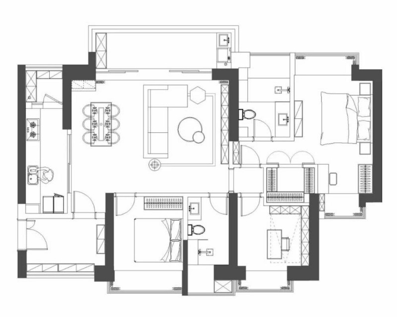147平米装修图片,简约风格三居室设计案例!