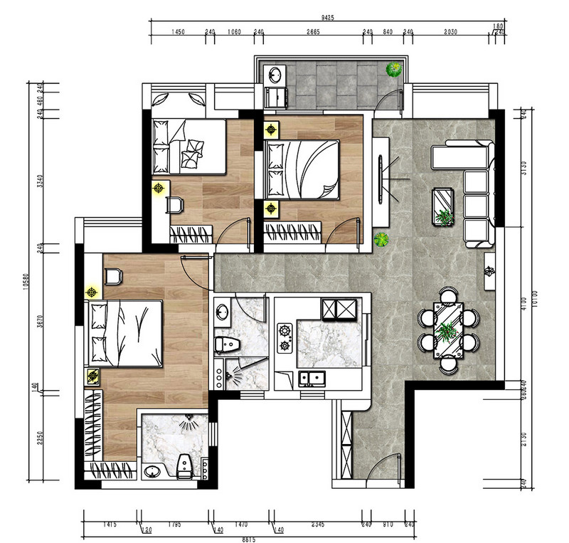 富春山居108㎡三居室户型解析 现代简约装修案例