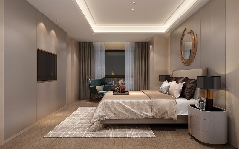 4卧室以暖色木制墙板结合布艺硬包的设计使空间温暖不是档次.jpg