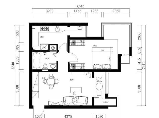 60平米两室一厅装修图小户型公寓设计案例分享