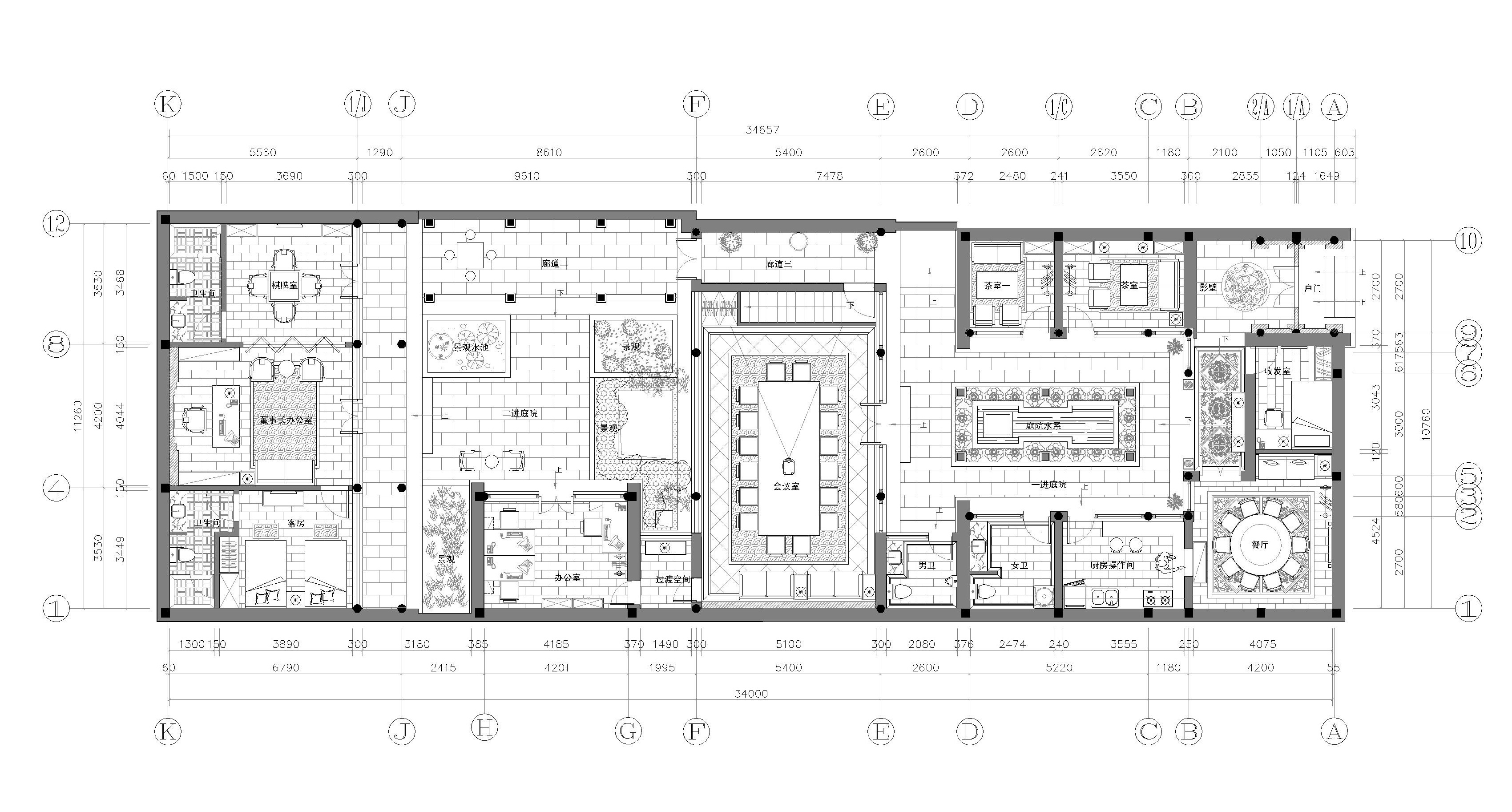 板桥十九号院会所中式500平米装修效果图