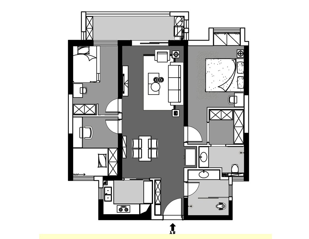 117平三居室户型图