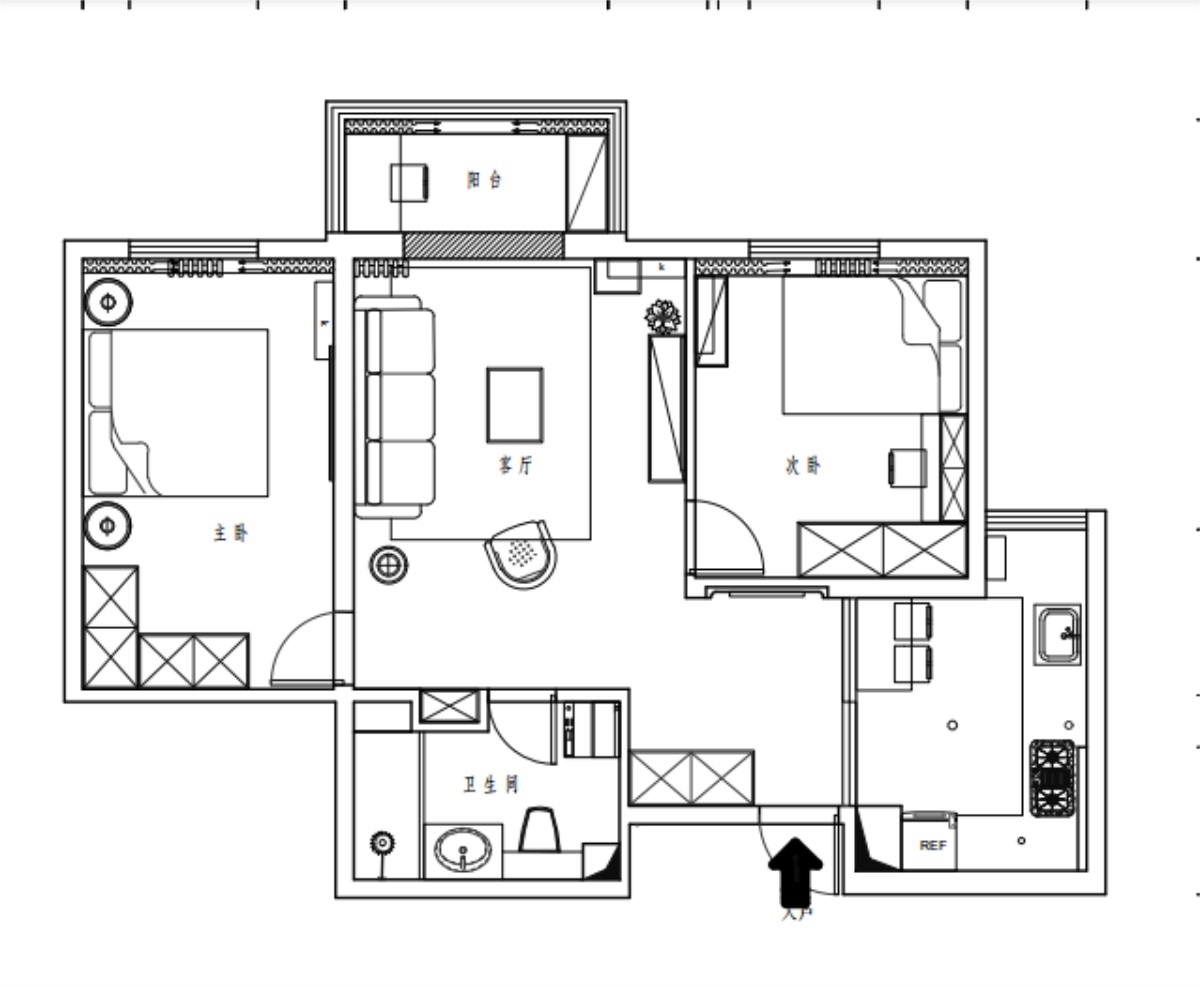 68平二居室户型图