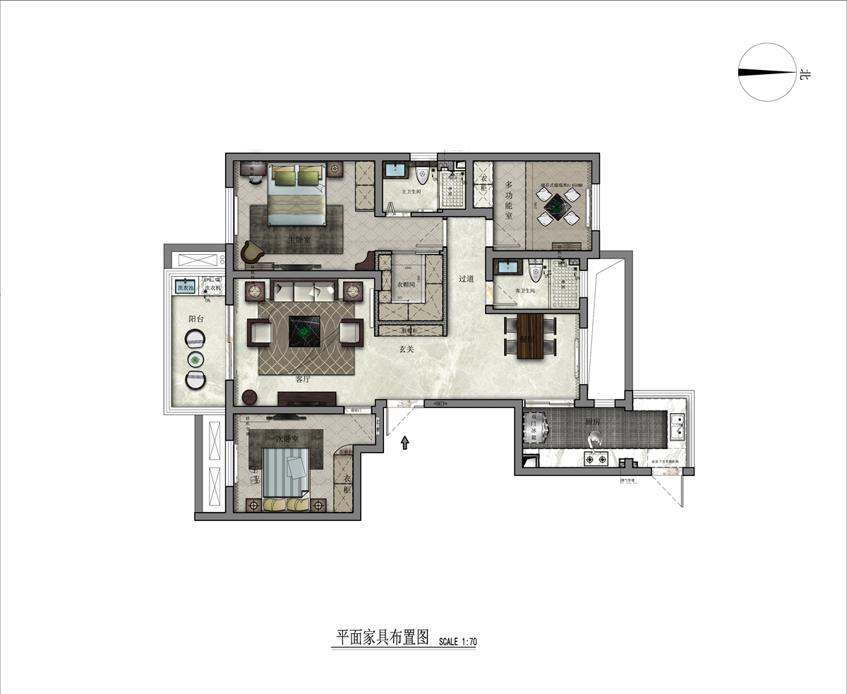 140平三居室户型图