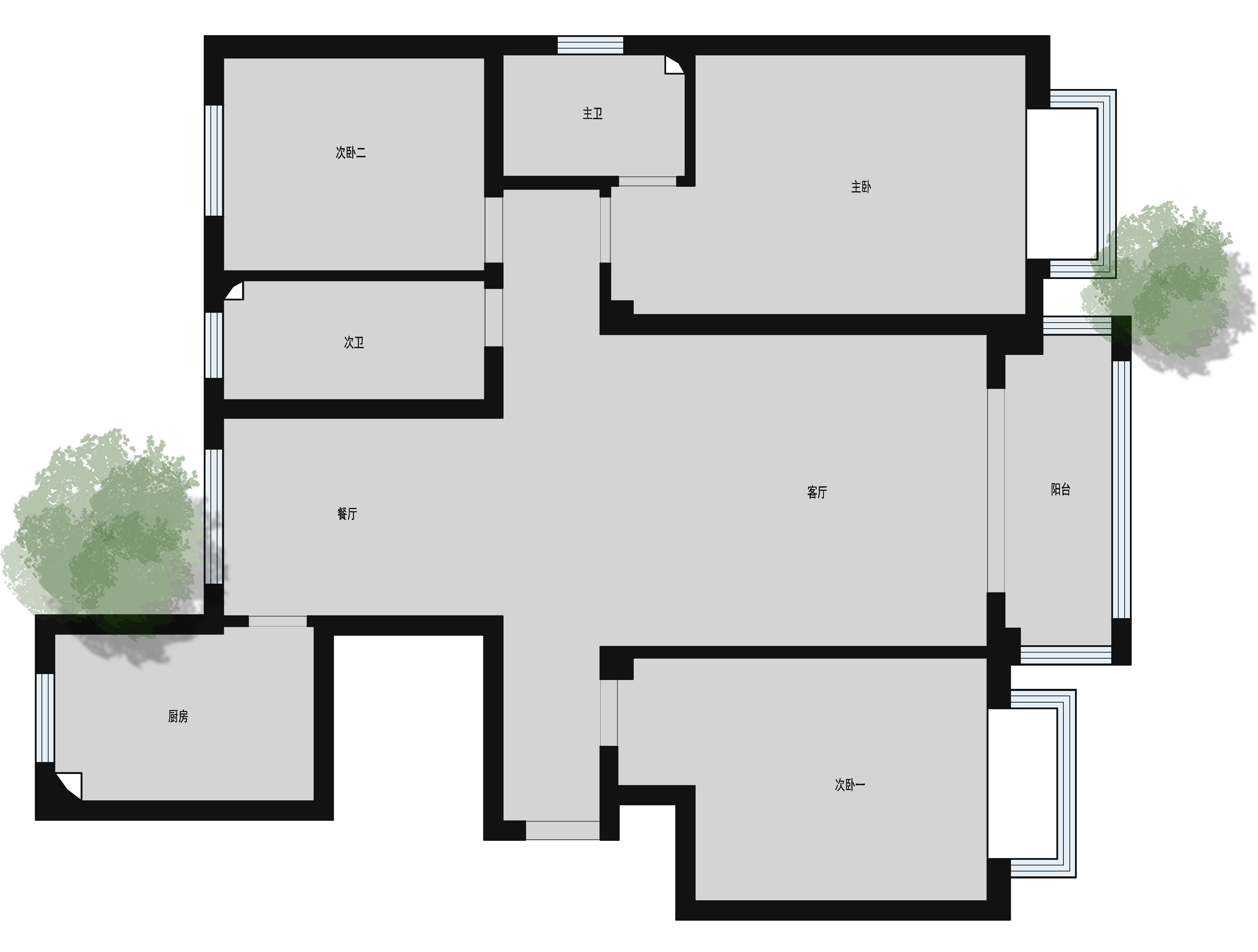 138平三居室户型图