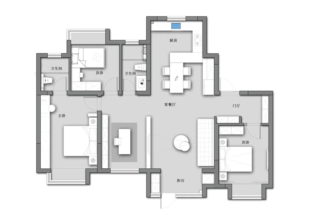 132平三居室户型图