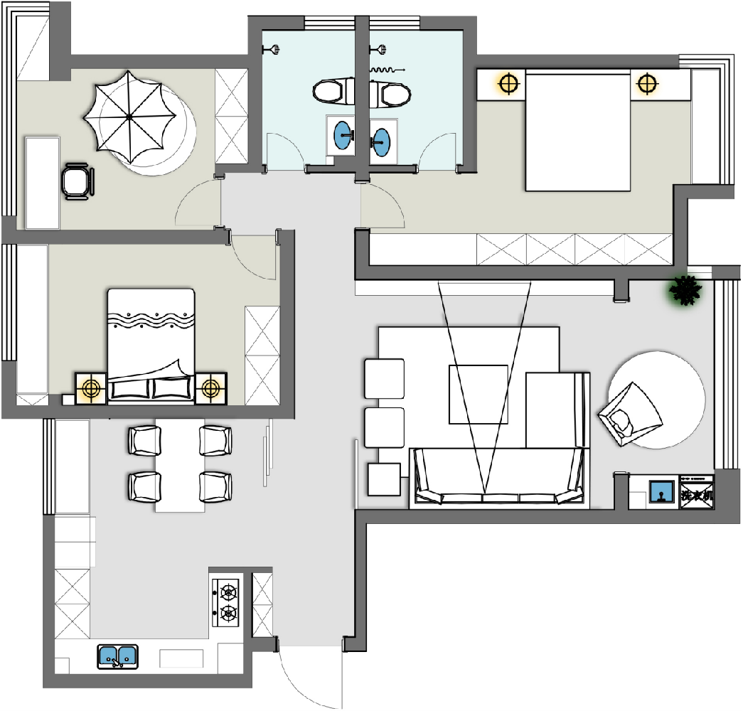 128平三居室户型图