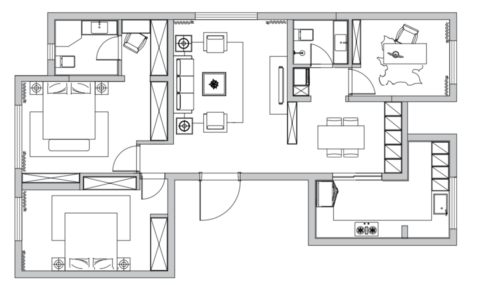 136平三居室户型图