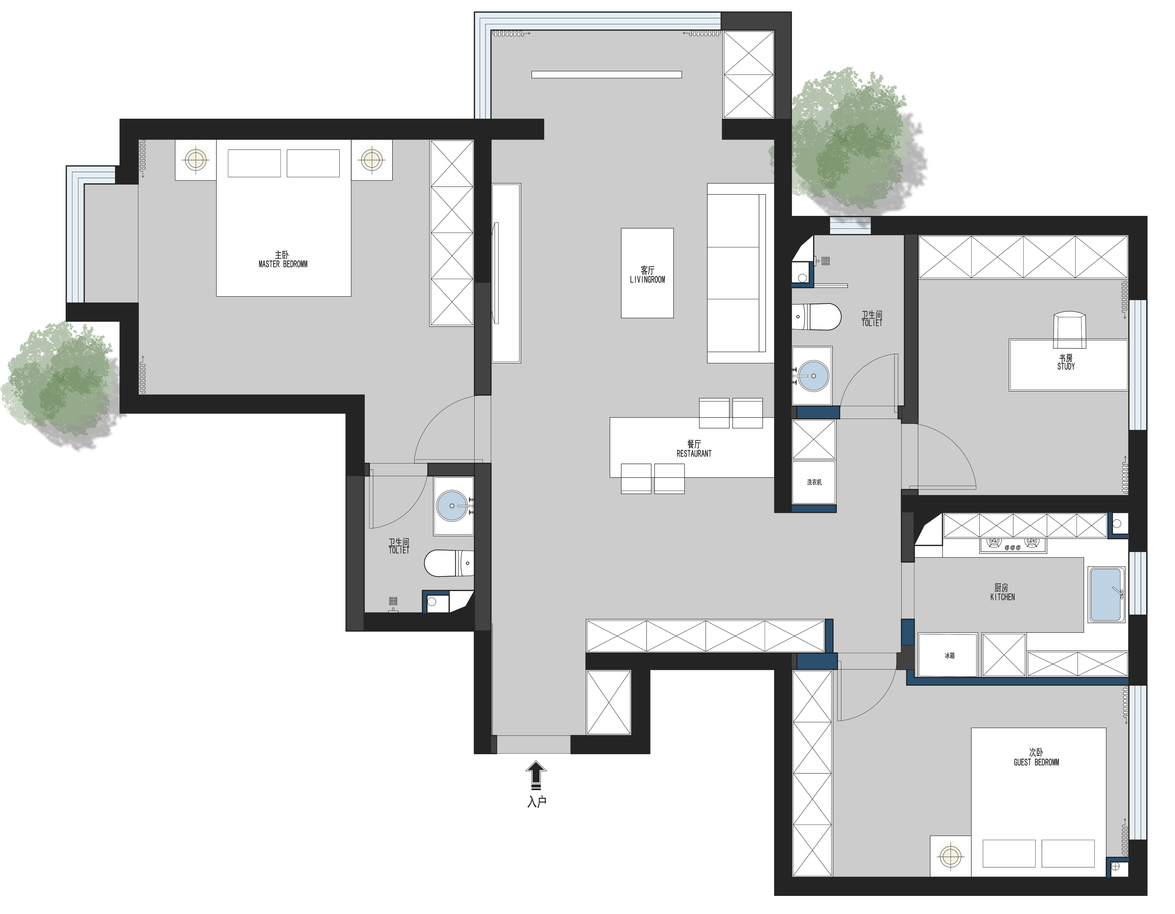 91平三居室户型图