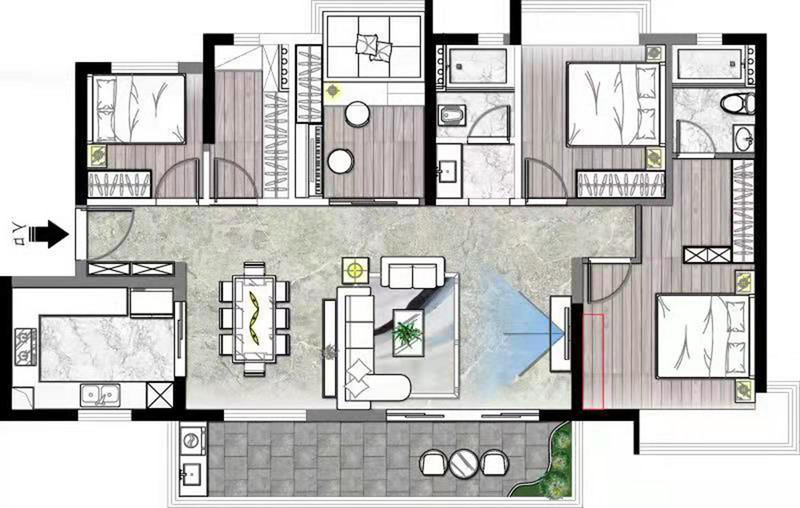 金地艺境水岸124㎡四居室户型解析 现代轻奢装修案例