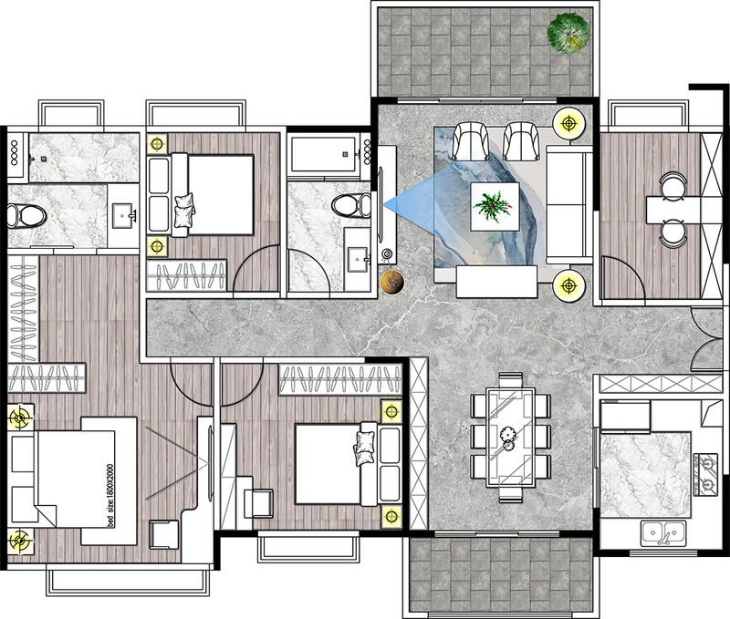 时代天境137㎡四居室户型解析 新中式装修案例