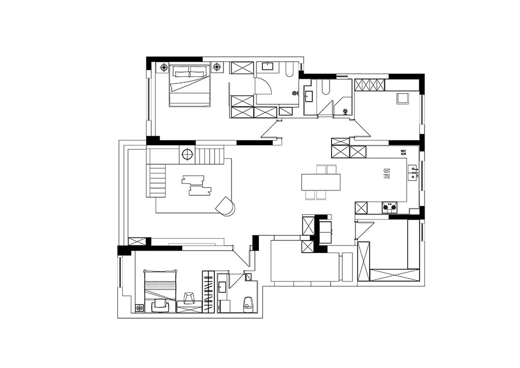 168平二居室户型图