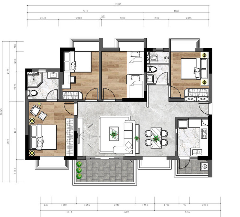 纳帕溪谷130㎡四居室户型解析 现代简约装修案例