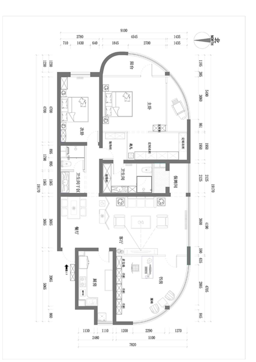 198平三居室户型图