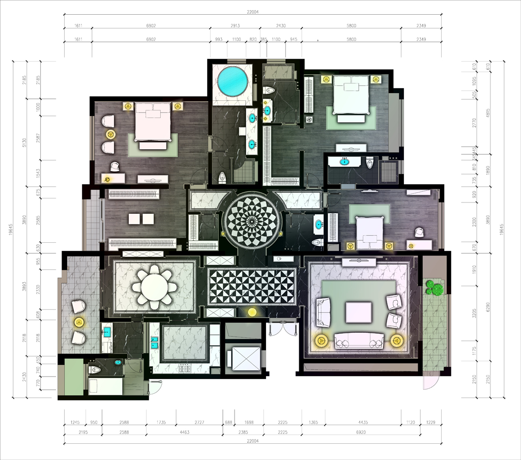 360平四居室户型图