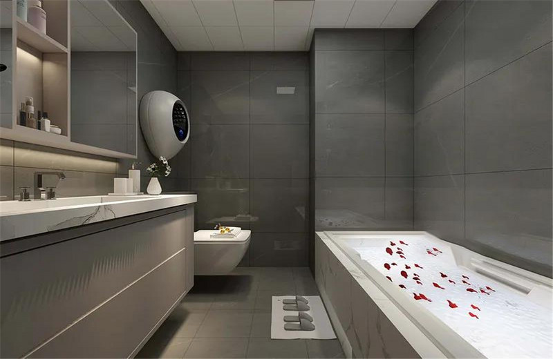 卫生间-定制白色大浴缸，给整个空间提亮色彩，大墙砖设计，尽显大气。.jpg
