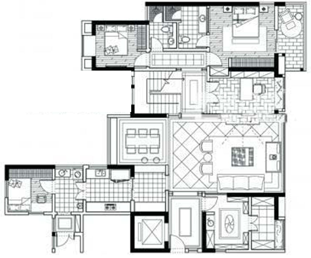 220平三居室户型图
