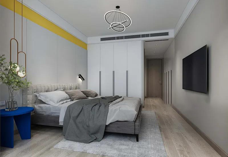 卧室-卧室主要以舒适为主，背景墙做简单设计，精致美观，相配简约的吊顶来凸显软装搭配，光线柔和舒适，提高了睡眠质量。.jpg