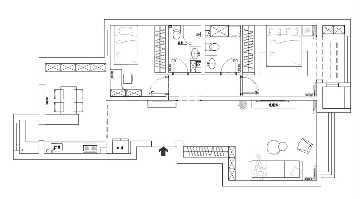 125平二居室户型图