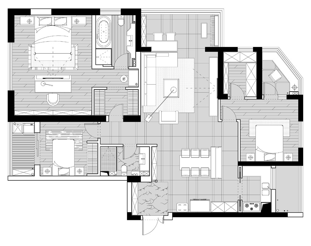 188平三居室户型图