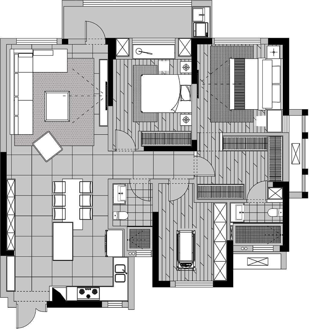 124平二居室户型图