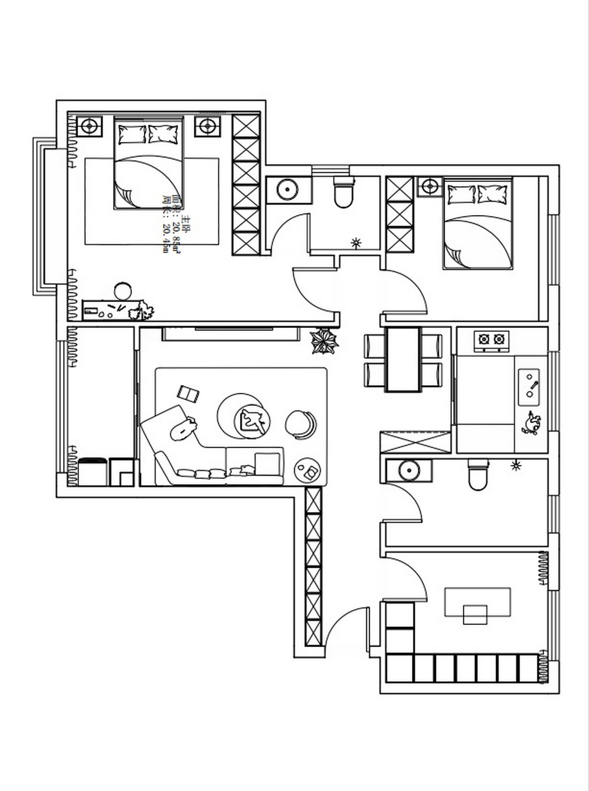 120平二居室户型图