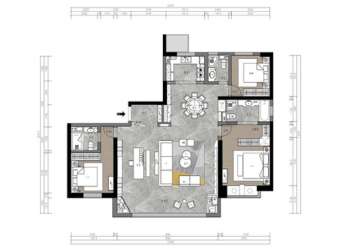 绿地海珀御观三室两厅204平方米意式轻奢装修设计理念