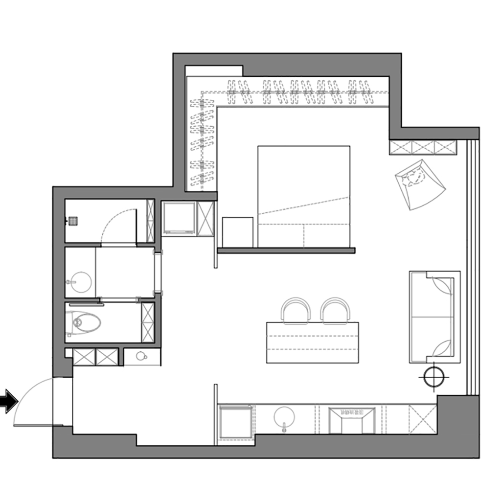 72平一居室户型图