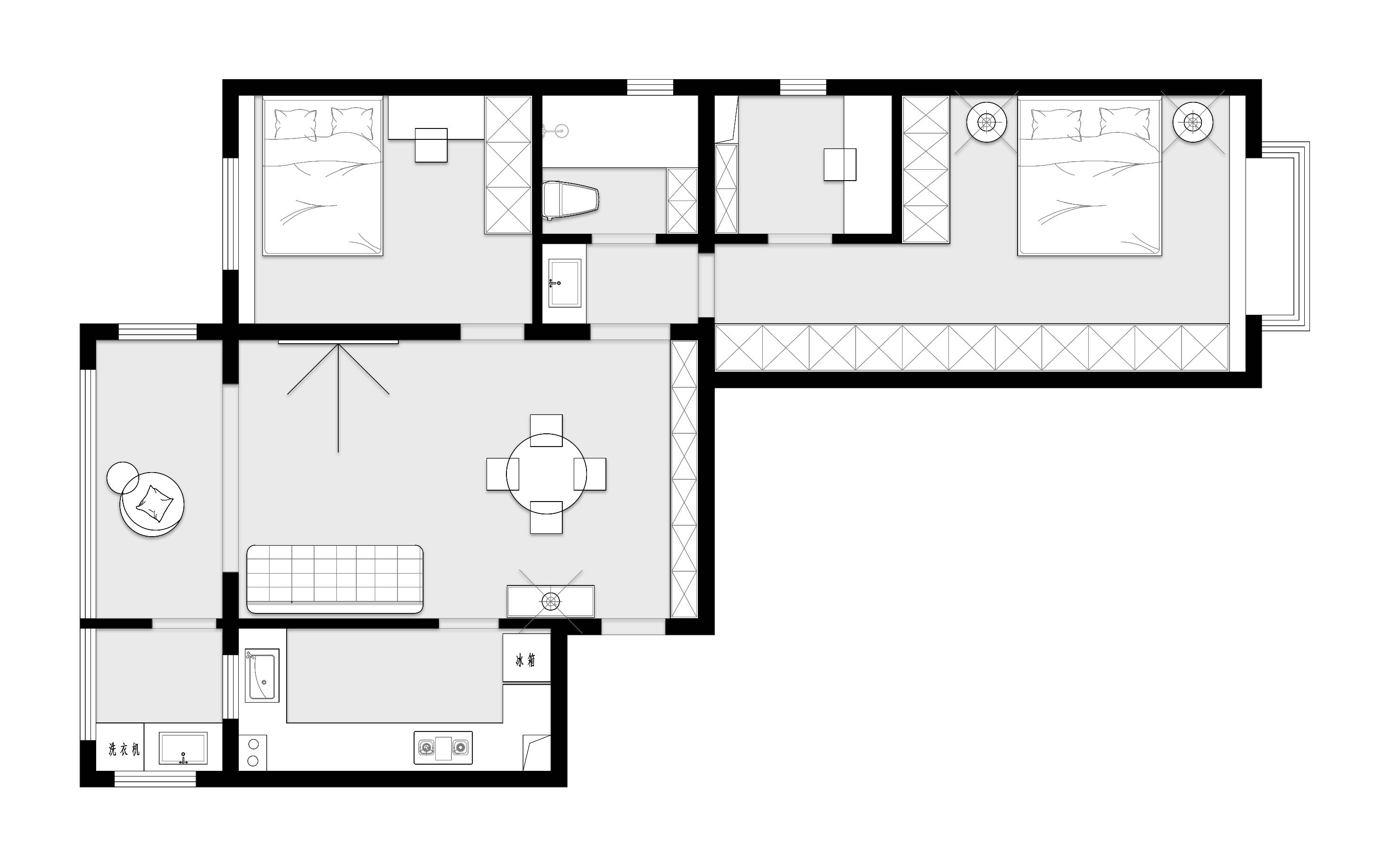 105平三居室户型图