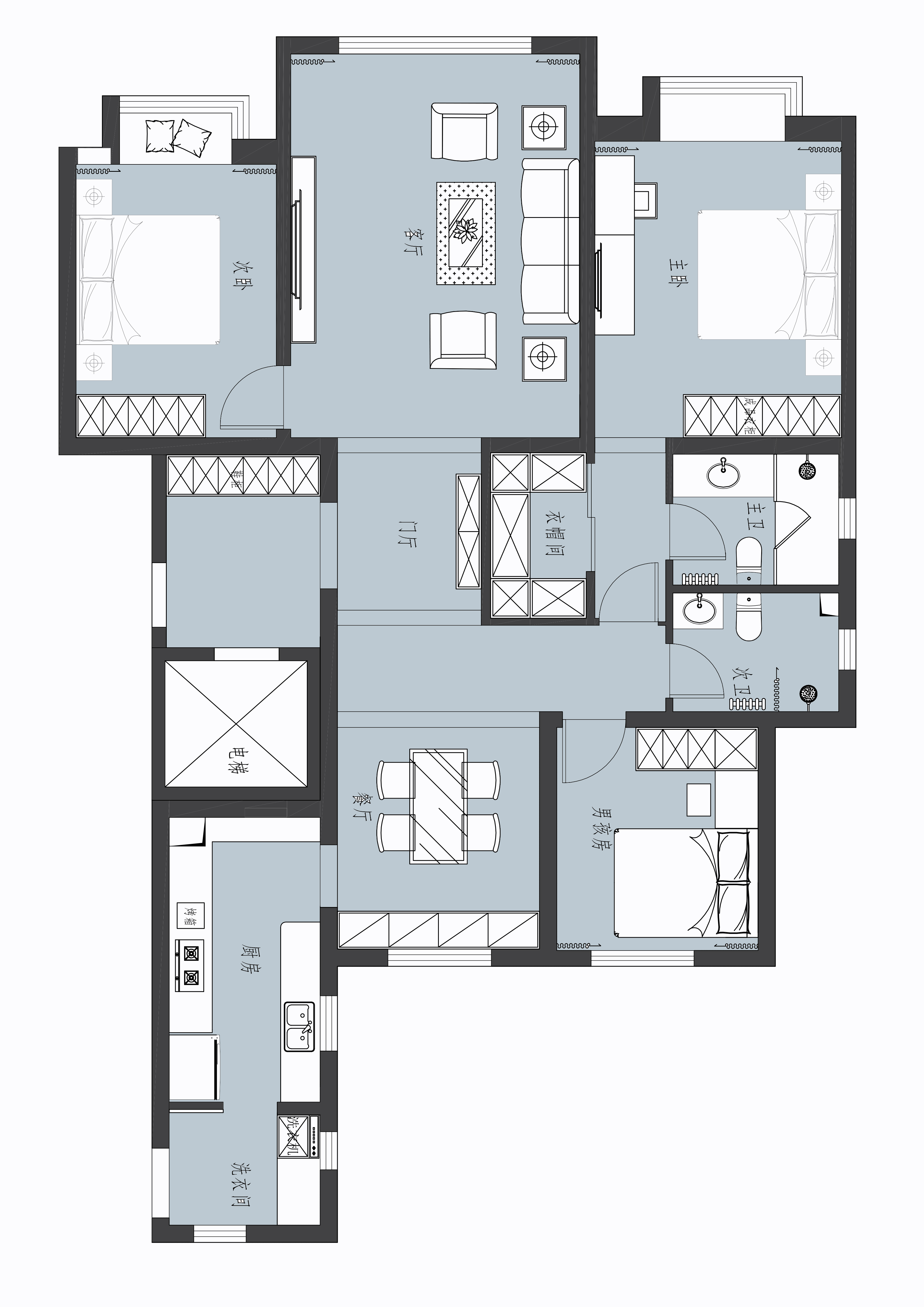 121平三居室户型图