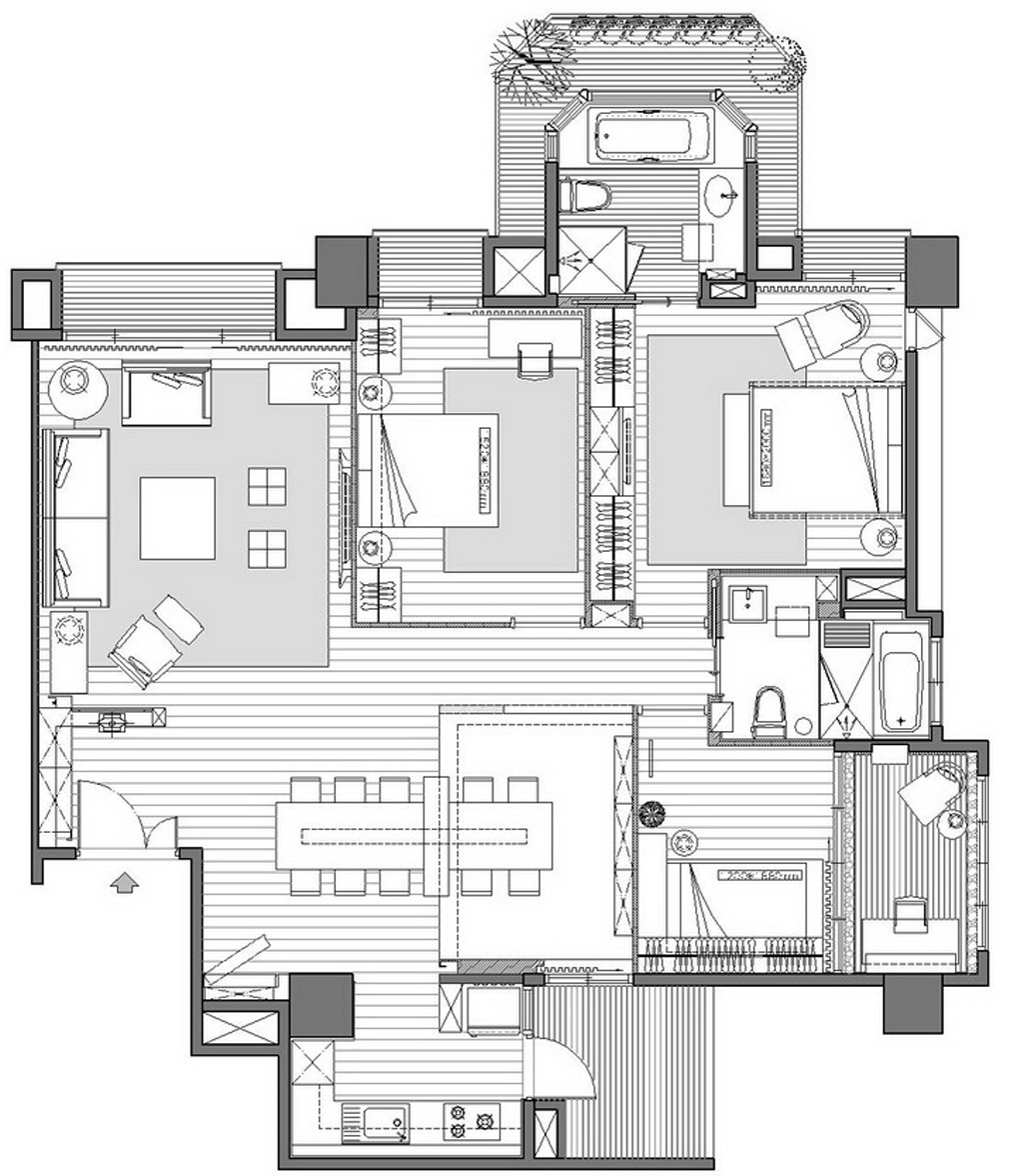 158平三居室户型图