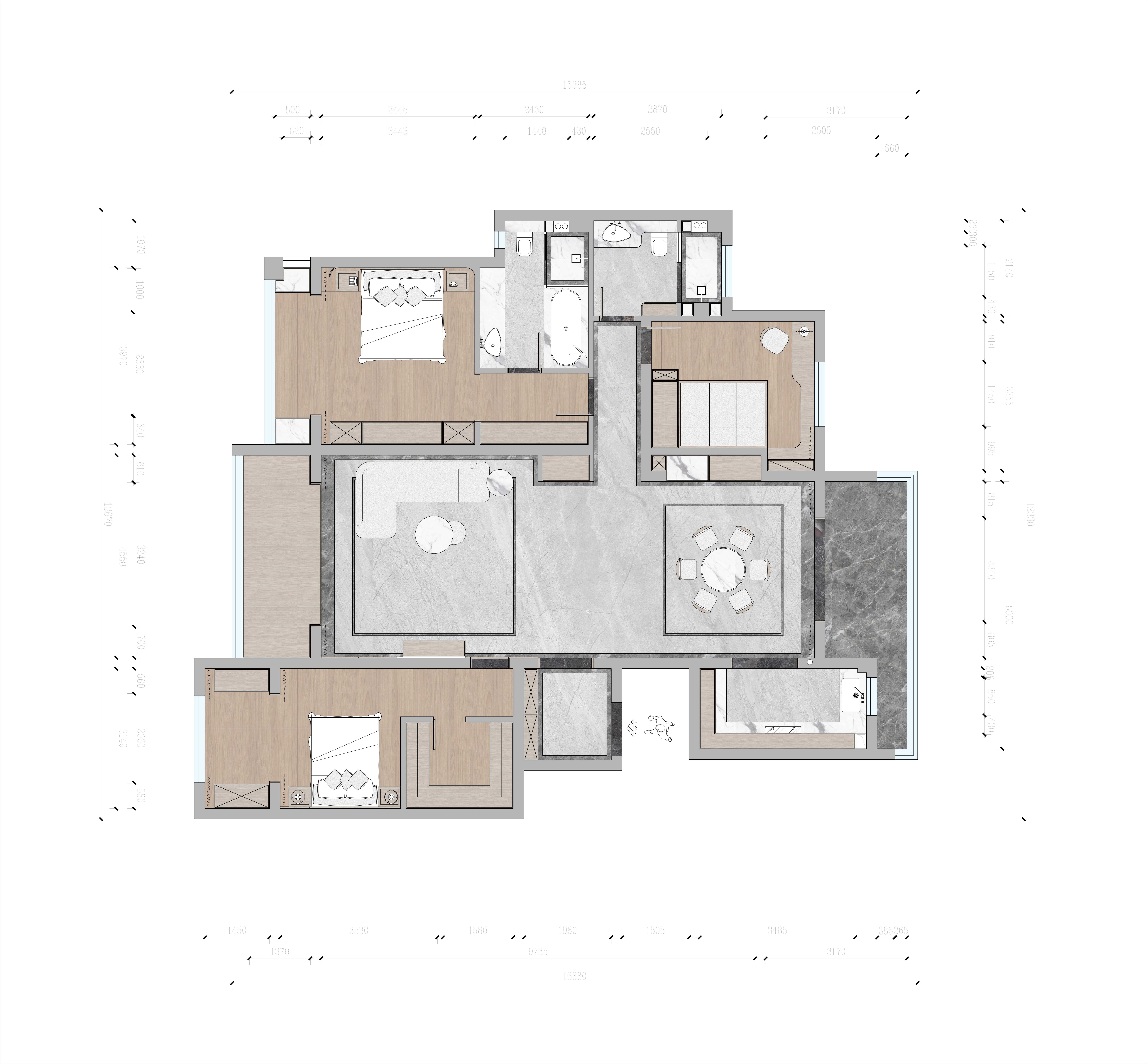160平三居室户型图