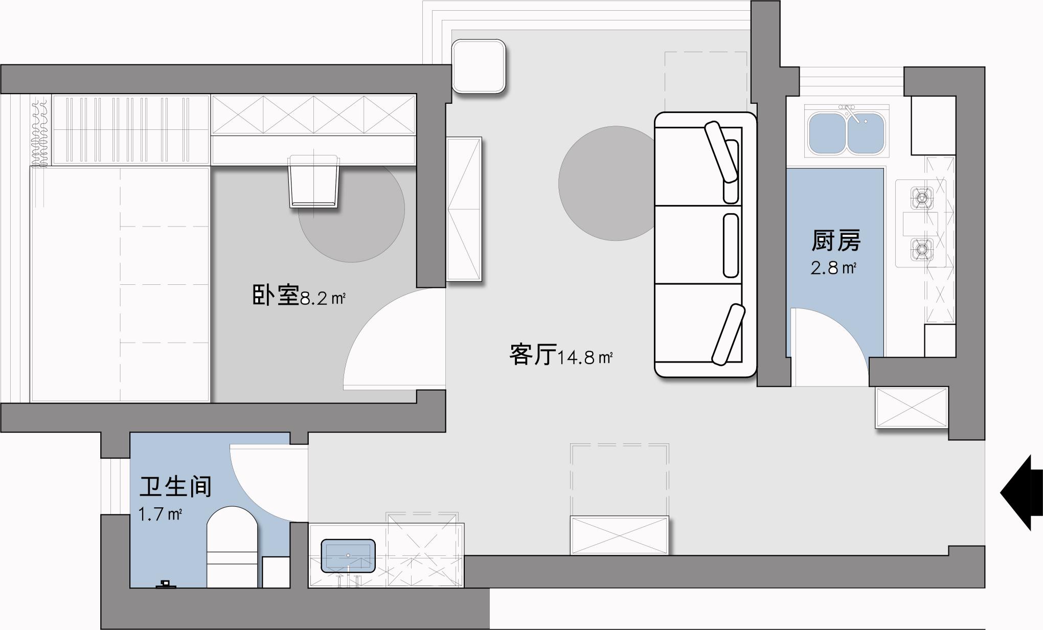 403平一居室户型图