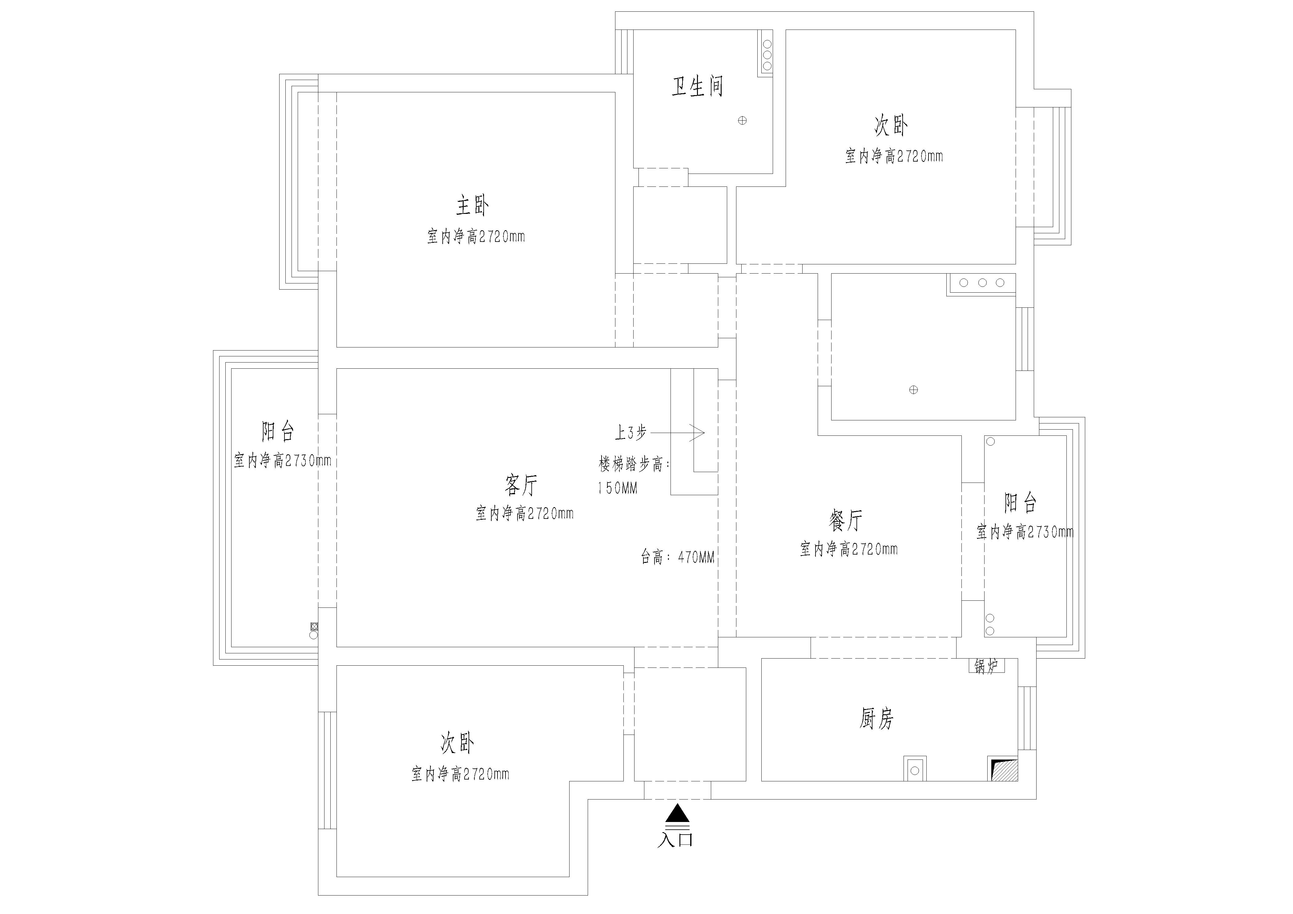 122平三居室户型图