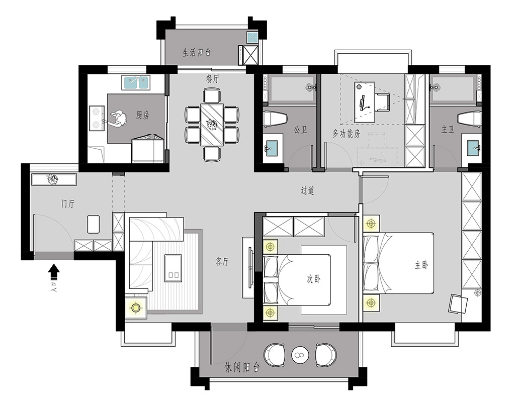 124平三居室户型图