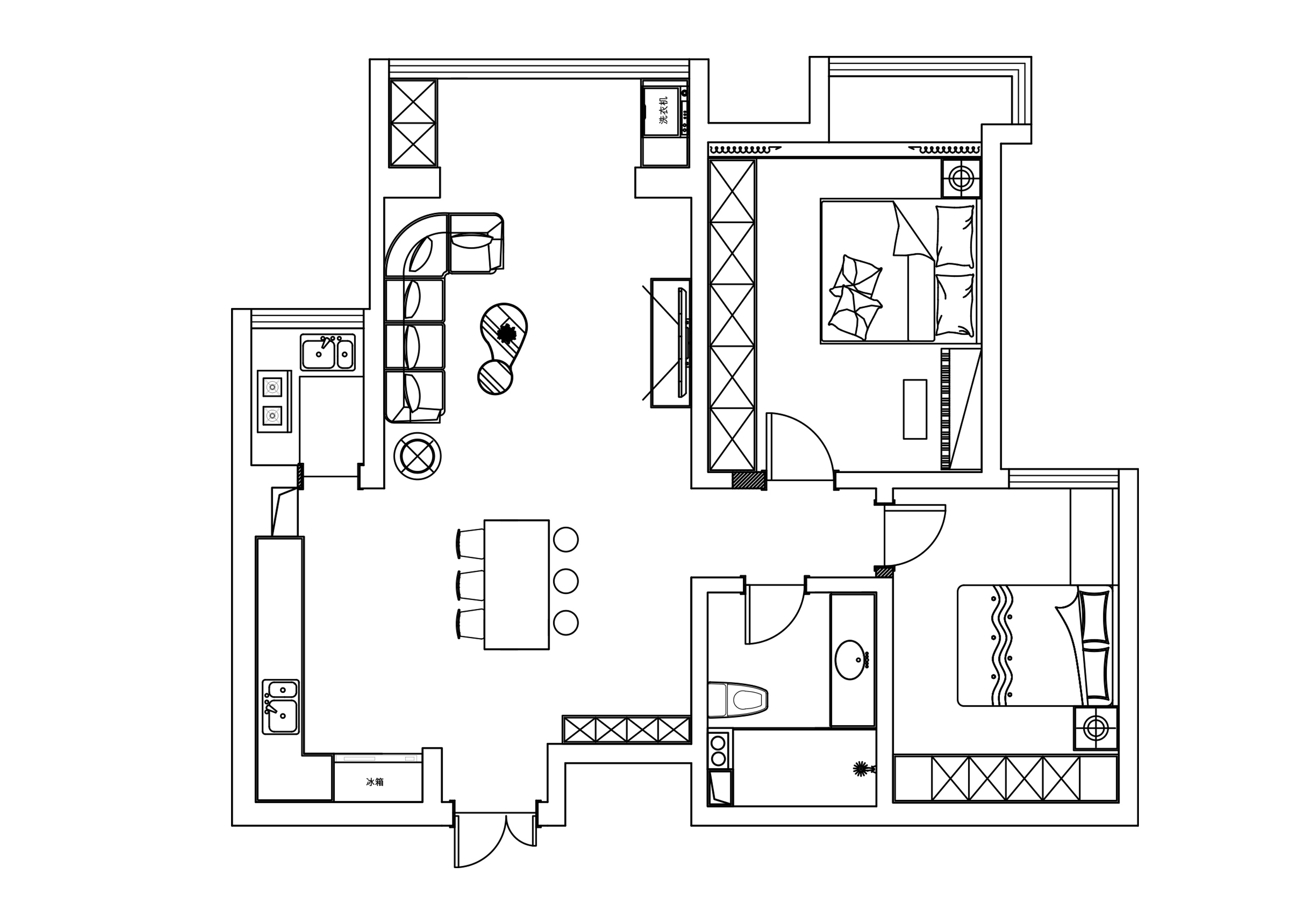 105平二居室户型图