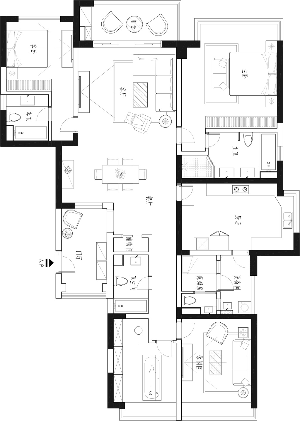 193平三居室户型图