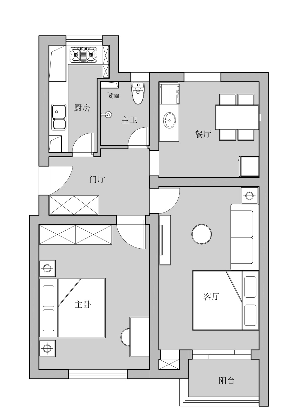 59平一居室户型图