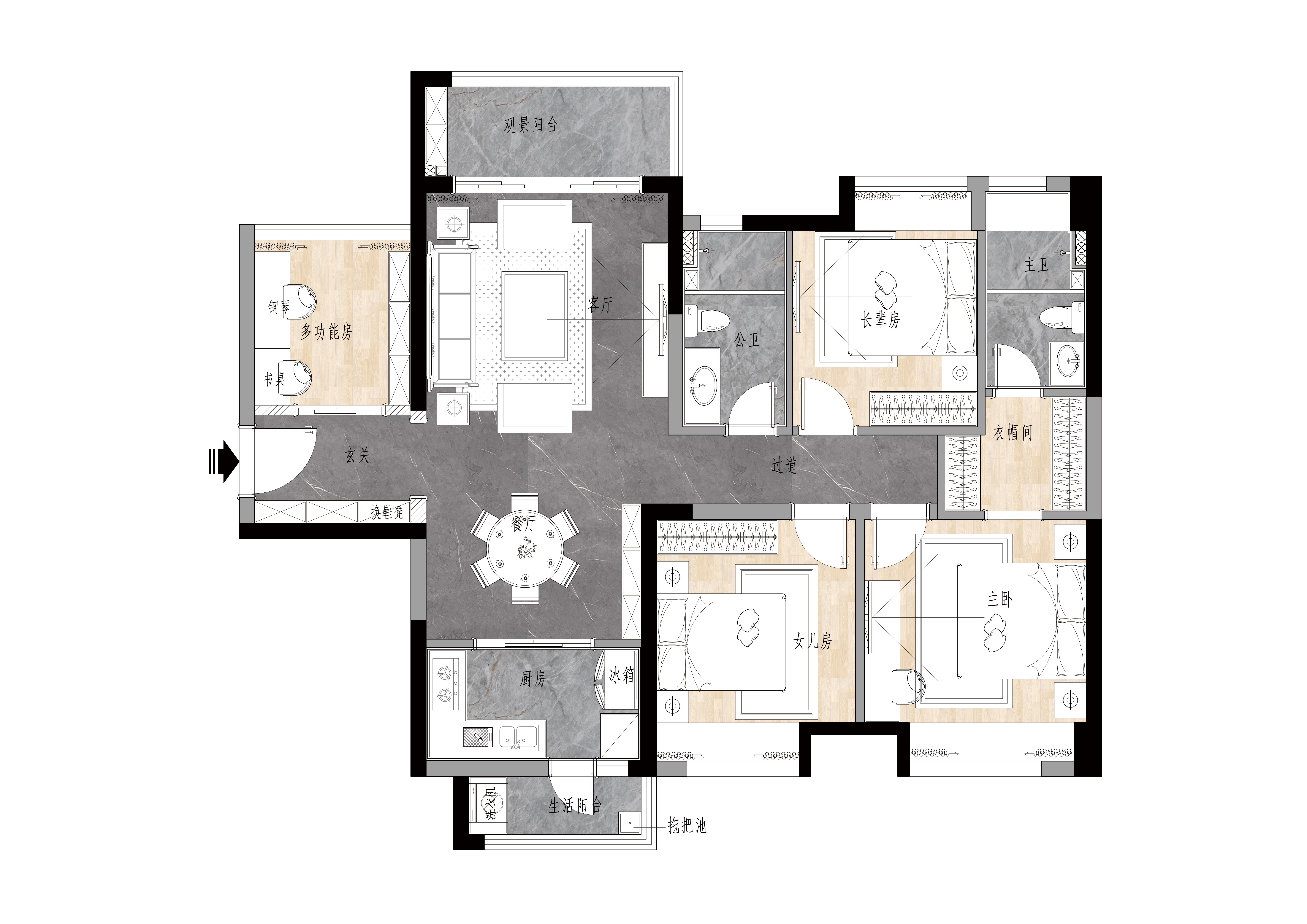 保利海德公园120㎡四室两厅两卫平层丨新中式案例效果装修设计理念