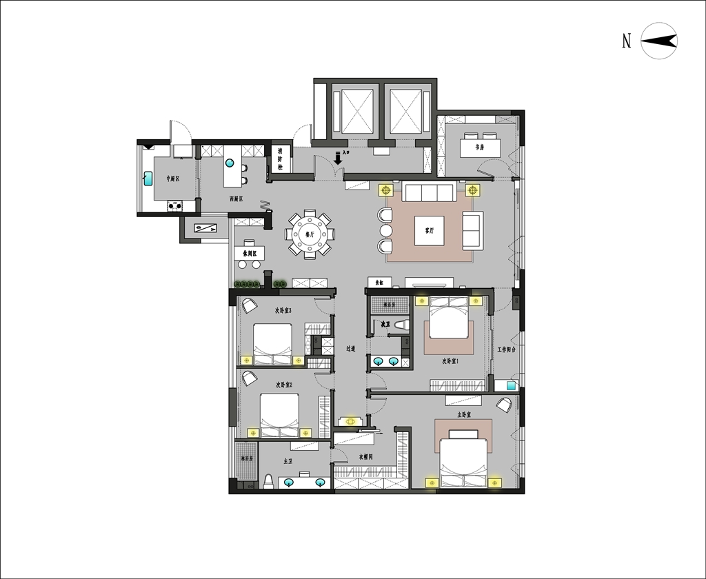 235平三居室户型图